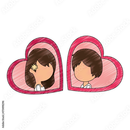 cute couple just married with heart vector illustration design