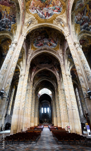 Cathedral of Asti, Italy. View of the main nave from the main entrance
