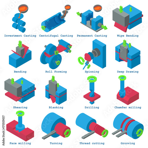 Metalwork icons set, isometric style