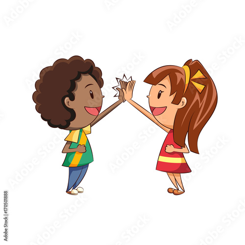 Boy and girl high five