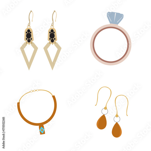 Set of jewelry pieces on a white background, Vector illustration