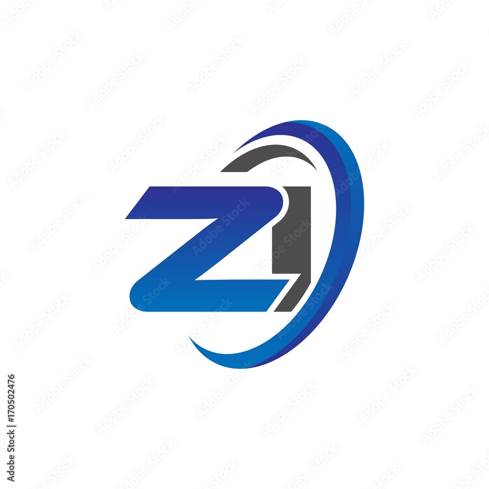 vector initial logo letters zi with circle swoosh blue gray vector initial logo letters zi with circle swoosh blue gray