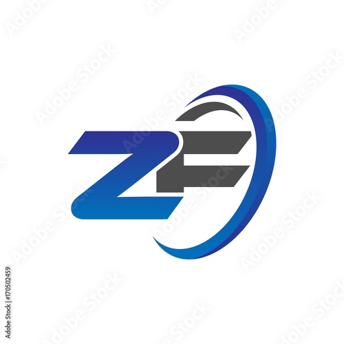 vector initial logo letters zf with circle swoosh blue gray