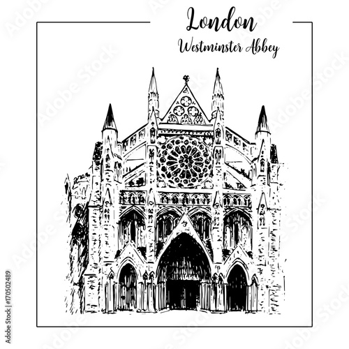 Westminster abbey, London architectural symbol. Beautiful hand drawn vector sketch illustration
