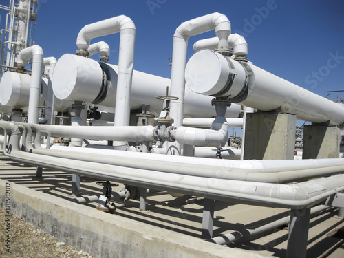 Heat exchangers in a refinery. The equipment for oil refining