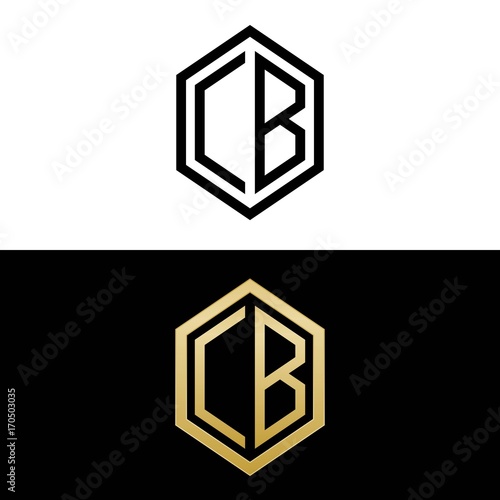 initial letters logo cb black and gold monogram hexagon shape vector
