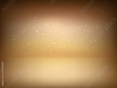 Gold studio background with spotlight gradient and glitter sparks for premium, luxury product shooting