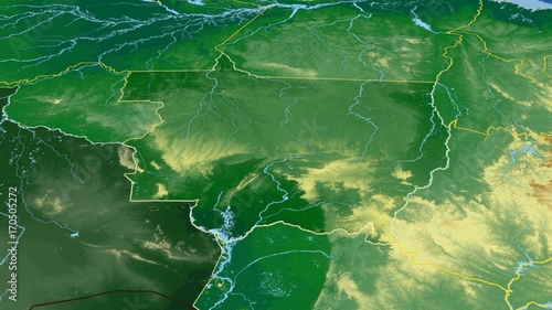 Mato Grosso - Brazil, region extruded. Bumps shaded