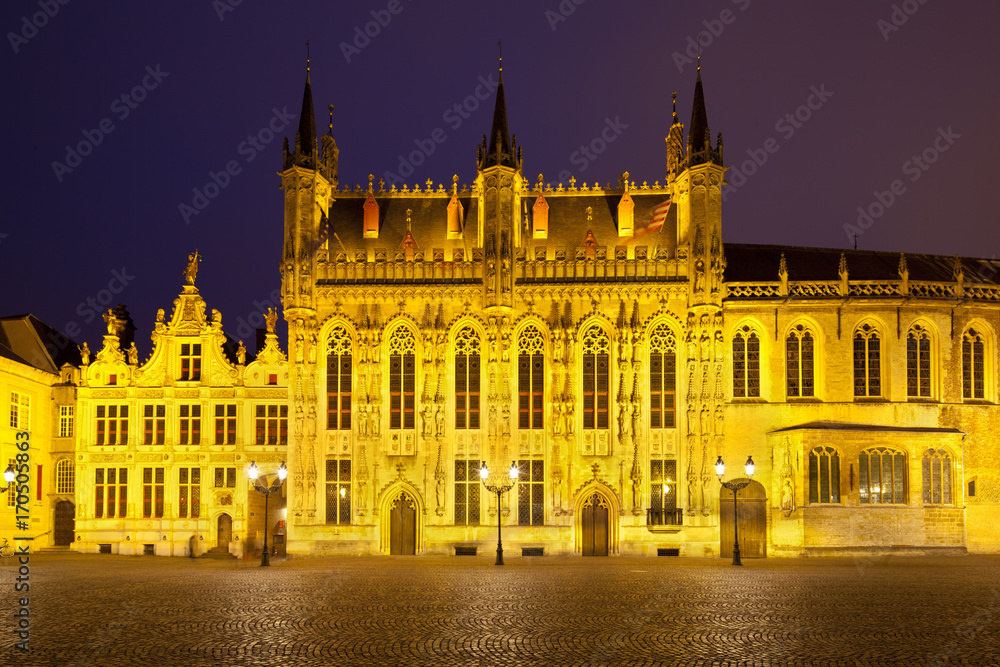 Town Hall Of Bruges At Night