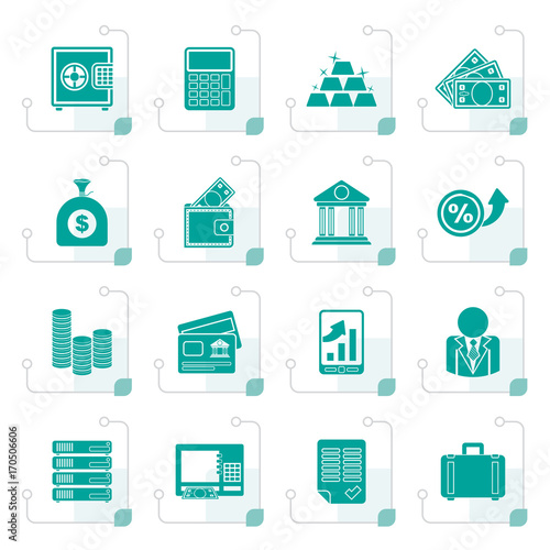 Stylized Bank and Finance Icons - Vector Icon Set