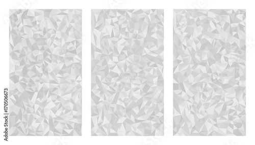 Vector abstract low polygonal grayscale aluminum metal foil background isolated set