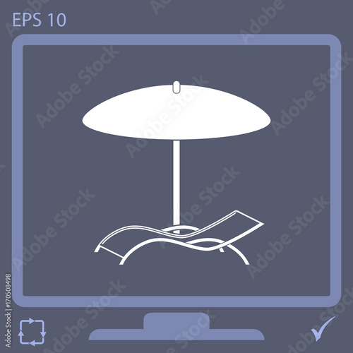 chaise longue under umbrella vector icon