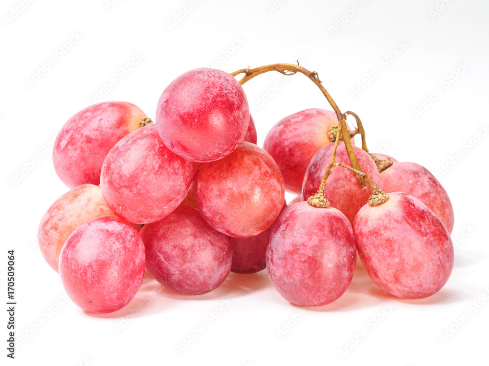 Red ripe grapes isolated on white background. Red ripe grapes isolated on white background.