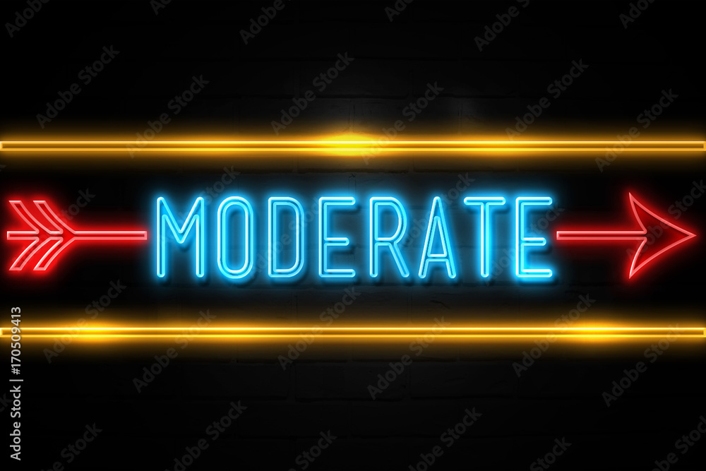 Moderate  - fluorescent Neon Sign on brickwall Front view