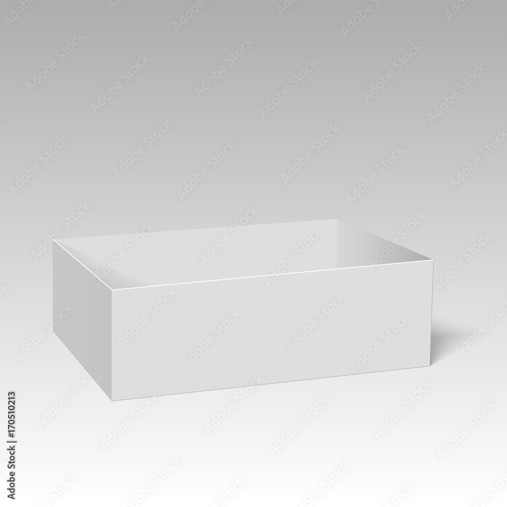 Naklejka premium White square opened cardboard box vector template. Paper container for product. Vector illustration.