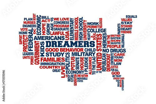 Dreamers USA Map Support Concept. Word Cloud Vector in White Background