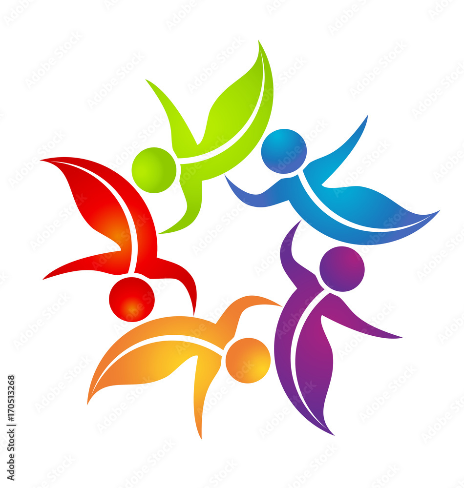 Team of dancing leaf figure people vector logo Team of dancing leaf figure people vector logo