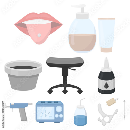Tattoo studio set icons in cartoon style. Big collection of tattoo studio vector symbol stock illustration