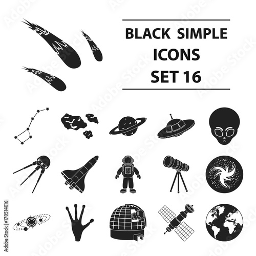 Space set icons in black style. Big collection space vector symbol stock illustration