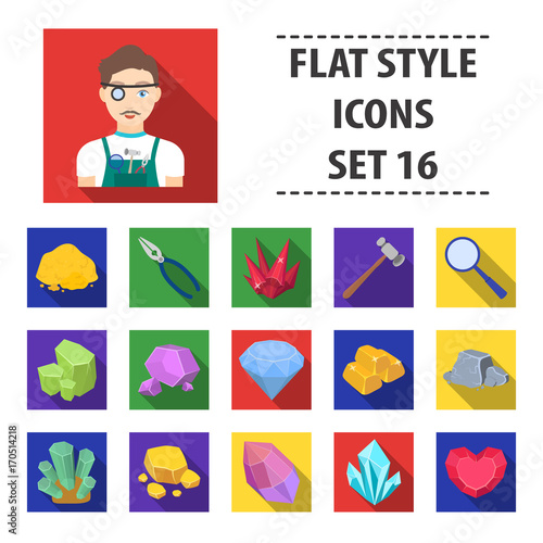 Precious minerals and jeweler set icons in flat style. Big collection of precious minerals and jeweler vector symbol stock illustration