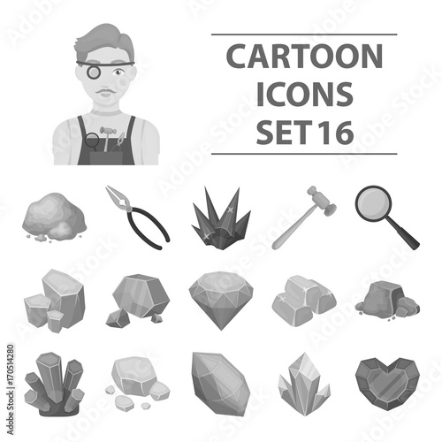 Precious minerals and jeweler set icons in monochrome style. Big collection of precious minerals and jeweler vector symbol stock illustration