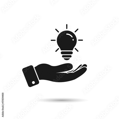 Light bulb in hand icon. Vector isolated illustration