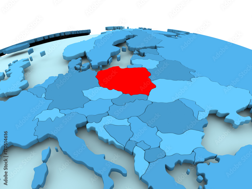 Poland on blue political globe