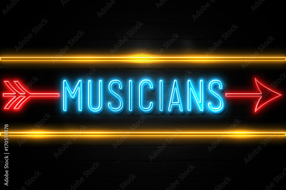 Musicians  - fluorescent Neon Sign on brickwall Front view