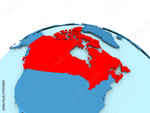 Canada on blue political globe