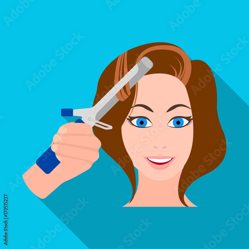 Hair curling in the hairdresser. Curling Hair single icon in flat style vector symbol stock illustration web.