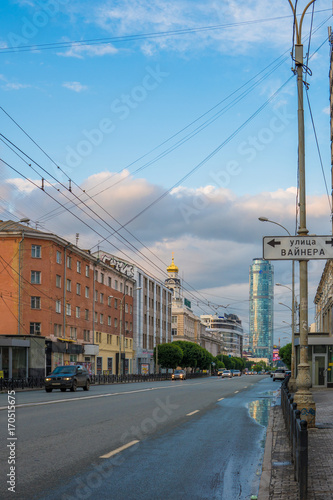 YEKATERINBURG, RUSSIA - 1 JULY, 2017: City streets in the centre of Yekaterinburg