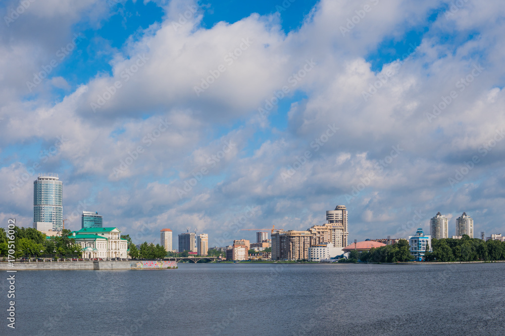 YEKATERINBURG, RUSSIA - JULY 3, 2017: Centre of Yekaterinburg city in summer time YEKATERINBURG, RUSSIA - JULY 3, 2017: Centre of Yekaterinburg city in summer time