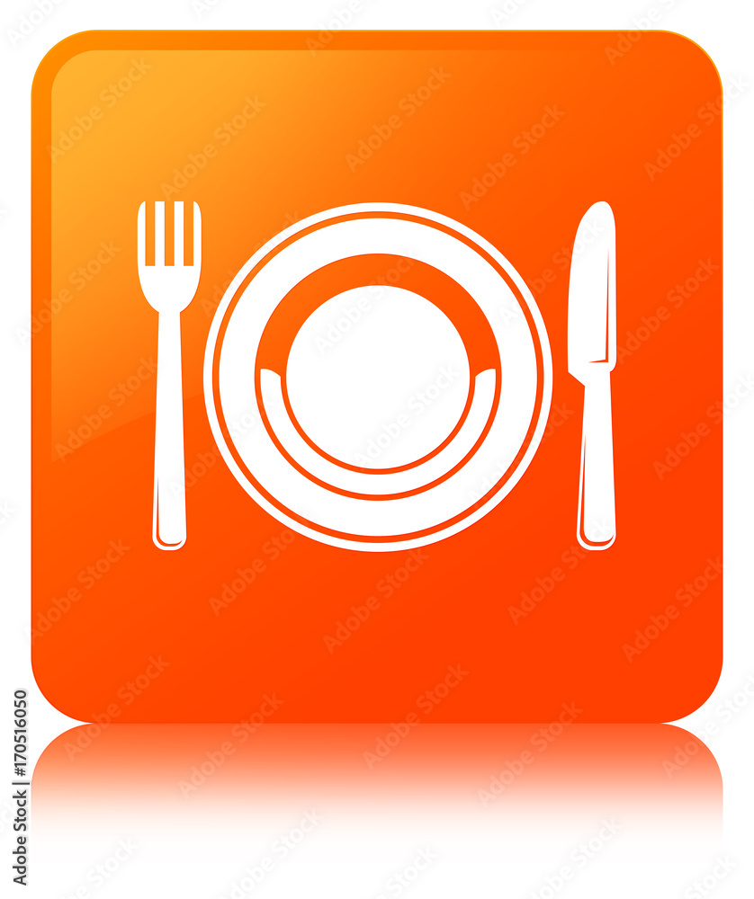 Food plate icon orange square button Food plate icon orange square button