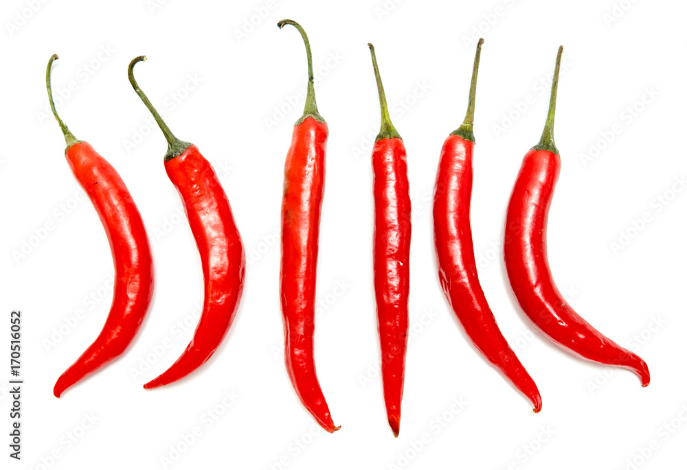 Red chile pepper bitter on white background