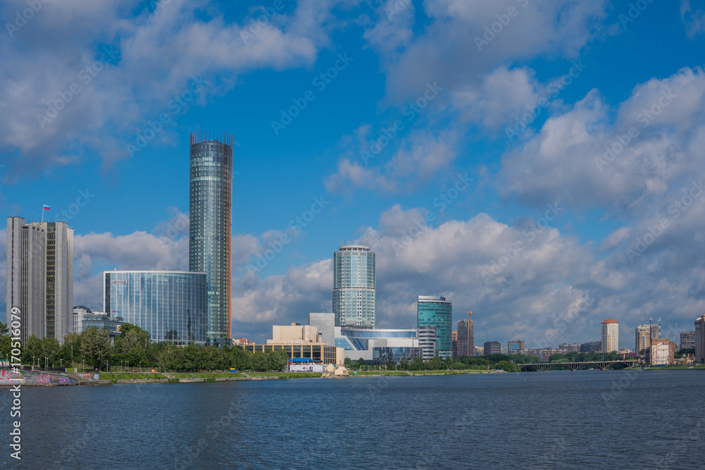 Naklejka premium YEKATERINBURG, RUSSIA - JULY 3, 2017: Centre of Yekaterinburg city in summer time