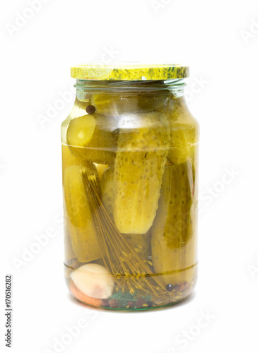 Pickled cucumbers in a glass jar