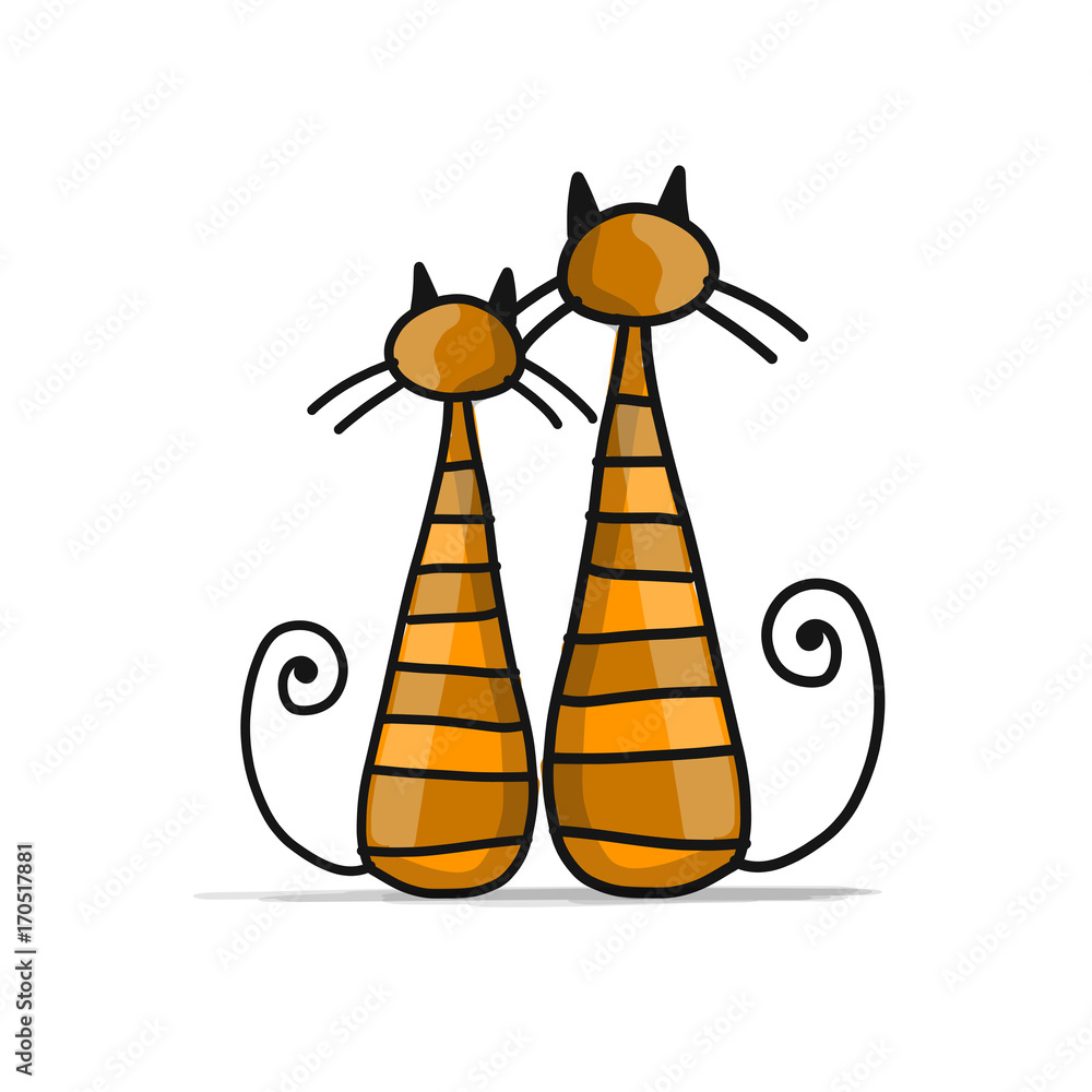 Cute striped cats, sketch for your design