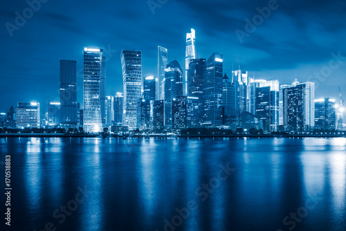 the bund skyline at night shanghai china.