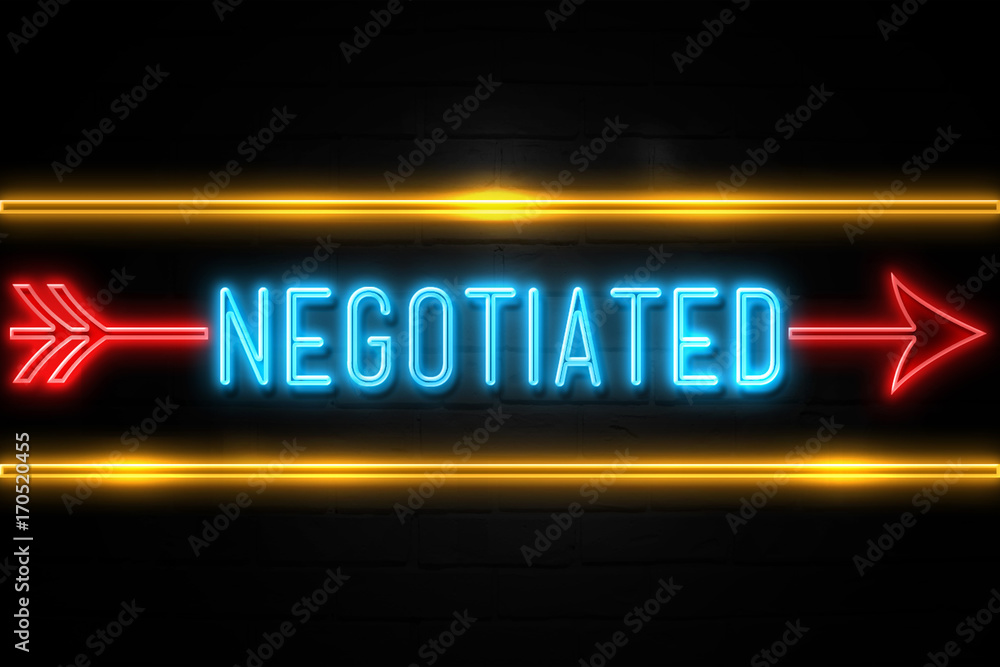 Negotiated  - fluorescent Neon Sign on brickwall Front view