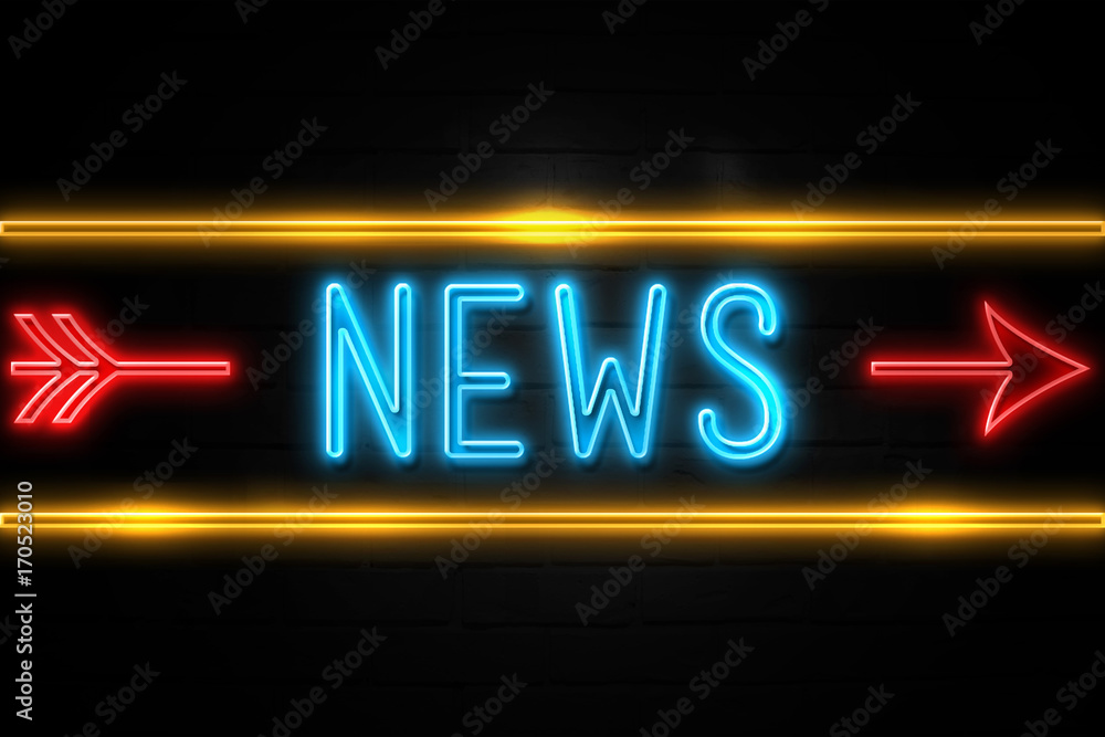 News  - fluorescent Neon Sign on brickwall Front view