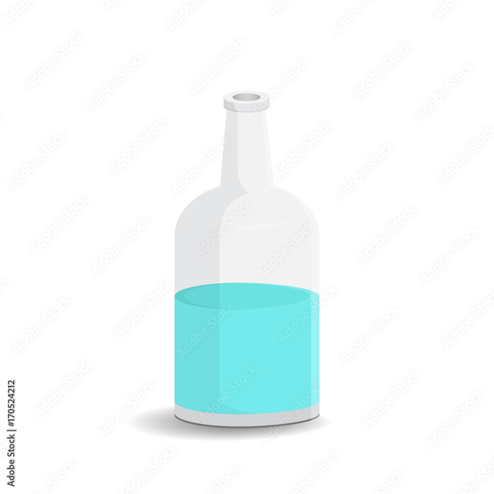Glass bottle with water on a white background. Vector illustration bottle with a white label in your designs, pattern mock-up containers filled with liquid drink to quench your thirst. Glass bottle with water on a white background. Vector illustration bottle with a white label in your designs, pattern mock-up containers filled with liquid drink to quench your thirst.