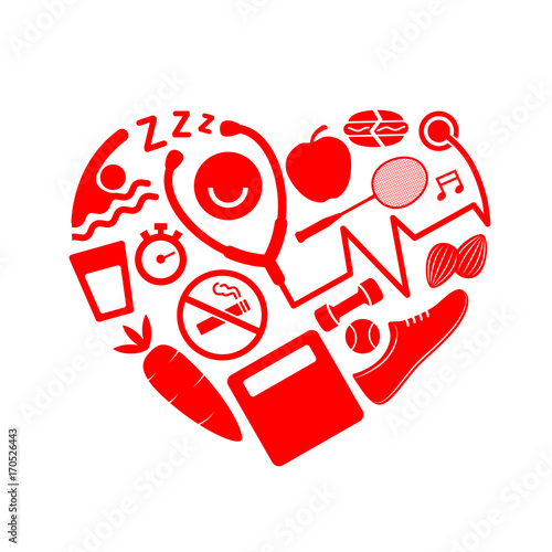 Healthy icon full in heart shape. Creativity icon design. World heart day, health care concept. Vector illustration isolated on white background.