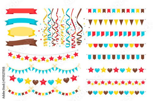 Multicolor garlands, flags and pennant