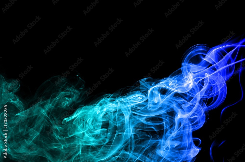 Abstract Light blue smoke on black background, Light blue background,Light blue ink on black background
