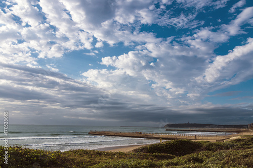 Coastal Landscape Dune Vegetation Beach Sea Against Cloudy Sky