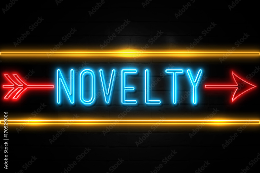 Novelty - fluorescent Neon Sign on brickwall Front view Novelty - fluorescent Neon Sign on brickwall Front view