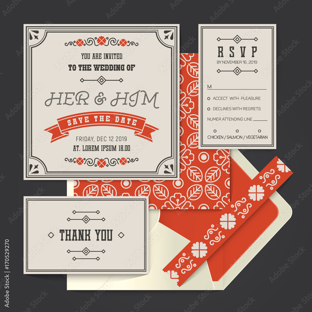 Naklejka premium Vintage retro vector Wedding invitation card template