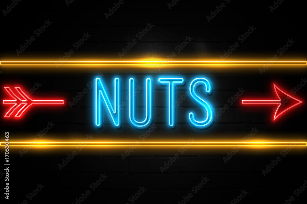 Obraz premium Nuts - fluorescent Neon Sign on brickwall Front view