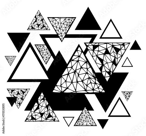Abstract pattern with geometric elements, triangles. Vector Hand-drawn illustration.
