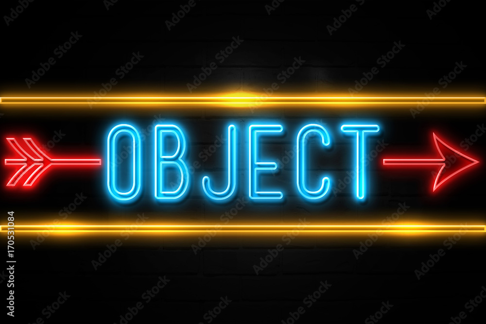 Obraz premium Object - fluorescent Neon Sign on brickwall Front view